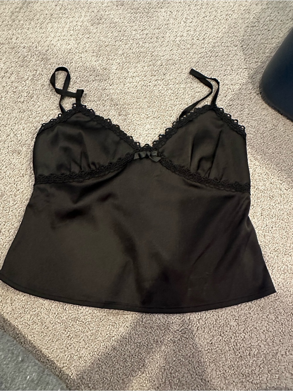 Black Lace Trim Satin Cami Top - Women